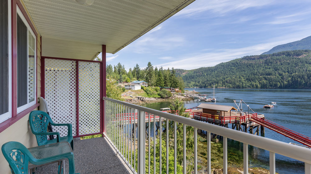 Room 204 ocean view motel room Bathgate Resort Egmont BC